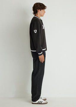 M Logo Bask?l? Siyah Kolej Ceketi - Mavi фото 3