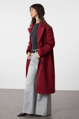 Bordo Asimetrik Kapamal? Yumusak Dokulu Oversize Kaban TWOAW25KB00009 - Trendyolmilla фото 5