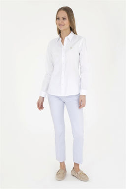 Женские голубые брюки из плотной ткани