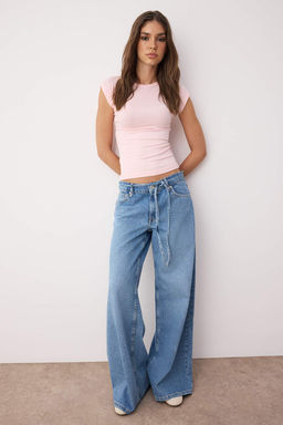 Ac?k Pembe Premium Viskoz/Yumusak Kumas Fitted/Vucuda Oturan Ay Kol Esnek Orme Bluz TWOSS23BZ00992