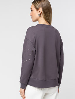 VILATTE / Свитшот из эластичного футера с принтом стразами  фото 4