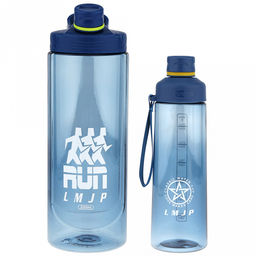 Бутылка пластмассовая для воды (напитков), набор 2 штуки: 0,8л д7,8см h26см, герметичная, закручивающаяся крышка с поильником, с колпачком, ремешок, фильтр, мерная шкала; 2,2л д10,7см h32см, герметичная, закручивающаяся крышка с поильником, с колпачк