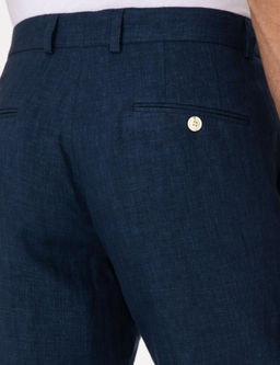 Lacivert Slim Fit %100 Keten Pantolon