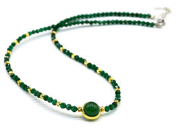 Чокер на шею из циркона с кварцем шарик 3мм цв.зеленый, 39см