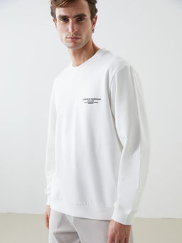 Bisiklet Yaka Uzun Kollu Bask?l? Erkek Sweatshirt