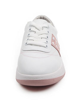 03-YA345-2 WHITE/PINK Полуботинки спортивные женские (натуральная кожа, натуральная замша)