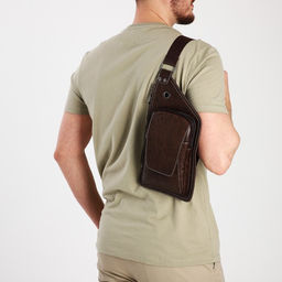 Сумка слинг мужская из искусственной кожи, цвет тёмно-коричневый - Simaland фото 3