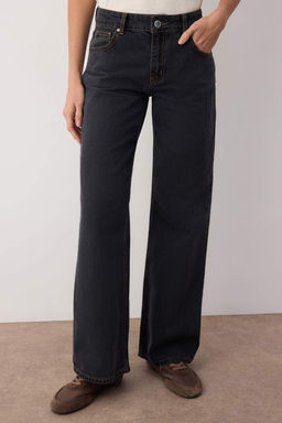 Siyah Dusuk Bel Genis Paca Wide Leg Jeans TWOAW26JE00069 - Trendyolmilla фото 3