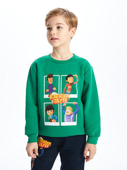 Bisiklet Yaka Rafadan Tayfa Bask?l? Uzun Kollu Erkek ?ocuk Sweatshirt