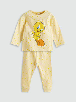 Bisiklet Yaka Tweety Bask?l? K?z Bebek Pijama Tak?m?