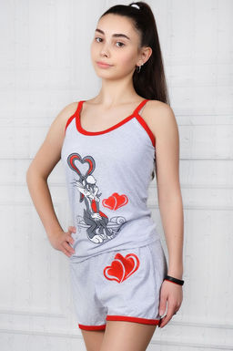 Арт. 3307 Пижама с шортами 42-52 (6 шт) Цвет:верх-серый,красный, низ-серый, красный