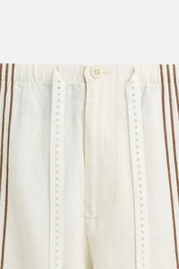 100% LINEN EMBROIDERED TROUSERS - Zara фото 8