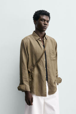 CAMISA REGULAR FIT LINO - LYOCELL / Khaki - Zara фото 2