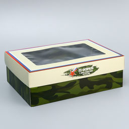 Цена за 5 шт. Коробка складная, крышка-дно, 23 Февраля, 24?17?8 см с окном