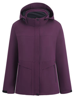 Ветровка женская софтшелл виндстоппер с капюшоном спортивная темно-фиолетового цвета 9616_1TF