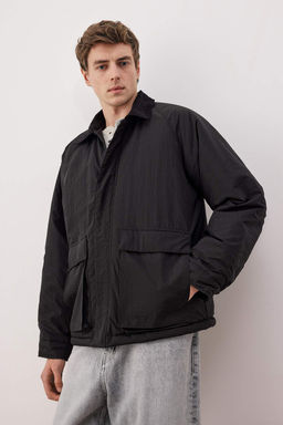 Siyah Regular Fit Kadife Yaka Erkek K?sl?k Mont TMNAW26MO00019 - Trendyolmilla фото 2