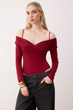 Siyah Carmen Yaka Orme Body TPRAW26BD00022 - Trendyolmilla фото 5