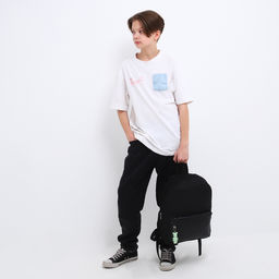 Рюкзак текстильный с карманом кожзам, 38х29х11 см, черный - Nazamok фото 13