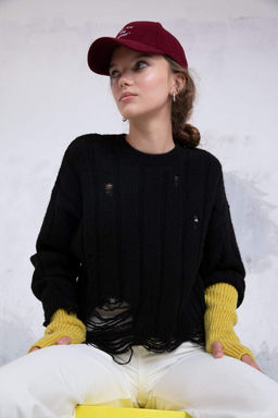 Базовый свитер оверсайз с круглым вырезом - Defacto фото 3