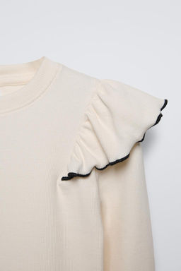 RIBBED T-SHIRT WITH RUFFLE TRIM - Zara фото 3