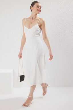 TRENDYOLMILLA Ekru Duz A Kesim Midi Dokuma Elbise TWOSS25EL00558  фото 3