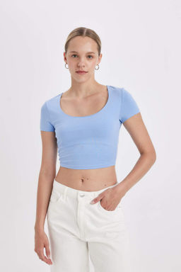 Fitted U Yaka Basic Duz K?sa Kollu Tisort - Defacto фото 4