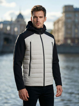 Куртка мужская гибридная стёганая с капюшоном с графеновой подкладкой черного цвета 9627_1Ch - Mtforce фото 55