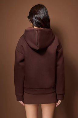 Wardrobe Essentials  Koyu Kahverengi Oversize Kapusonlu Orme Sweatshirt |TWOAW26SW00018