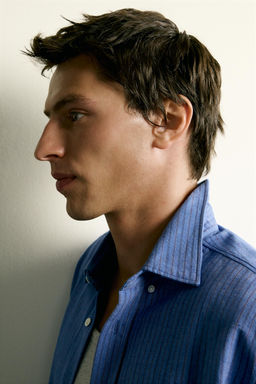 CAMISA RELAXED FIT RAYAS / Azul?n