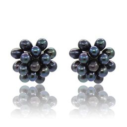 Серьги Гроздь-мини жемчуг черный 5мм