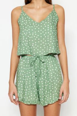 Trendyolmilla Beyaz Puantiyeli F?rf?r Detayl? Ip Ask?l? Viskon Sortlu Dokuma Pijama Tak?m? THMSS21PT0742 фото 6