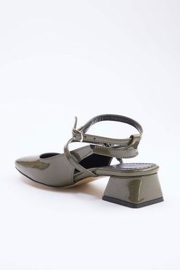 Haki Mary Jane Bilekten Bagl? Kare Burun Kad?n 4 cm Topuklu Ayakkab? TAKSS24TO00009