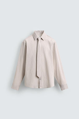 STRIPED SHIRT WITH CONTRAST TIE DETAIL
