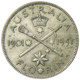 1 флорин (2 шиллинга) 1951 года Австралия  50 лет Федерации
