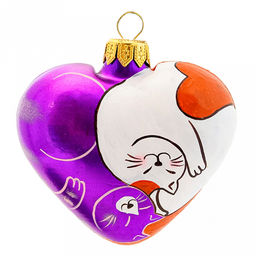 Елочная игрушка фигурка стеклянная Сердечко-13 8х4х8см, ручная художественная роспись, подарочная упаковка (Россия)