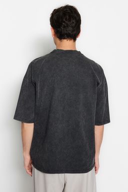 Antrasit Oversize/Genis Kesim Soluk Efektli %100 Pamuklu T-Shirt TMNSS23TS00153