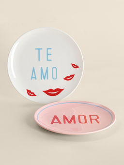 Тарелки SL Home «Уроки испанского: Amor - Te amo», d=22 см, набор 2 шт., фарфор, белые, розовые