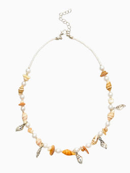 Чокер "Морской мир" из ракушек, цвет белый в серебре