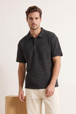 Lacivert Oversize/Genis Kesim Cizgili Polo Yaka T-shirt TMNSS26PO00008 - Trendyolmilla фото 4
