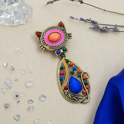 Брошь «Этника. Кошка радужная», разноцветная в чернёном золоте