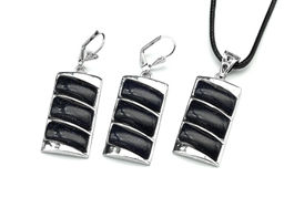 Подвеска и серьги из авантюрина синего прямоугольник 18*38мм, 44см