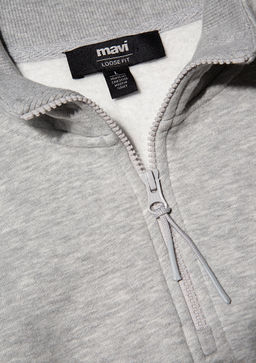 Yar? Fermuarl? Gri Basic Sweatshirt - Mavi фото 6