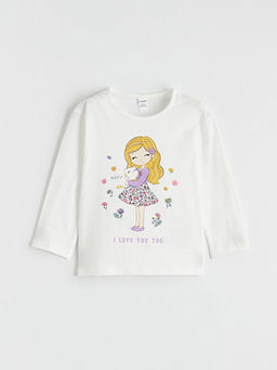 Bisiklet Yaka Uzun Kollu Bask?l? K?z ?ocuk Ti??rt