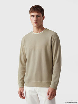 Bisiklet Yaka Fitilli Erkek Sweatshirt