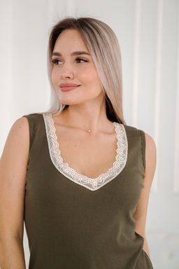 Пижама женская из майки и шорт из рибаны Эрика оливковый мартини - Амадэль фото 12