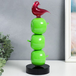 Фигура полистоун «Птичка на трёх яблочках», зелёный, 11.5×11.5×34 см