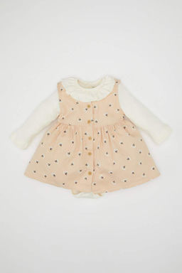 Платье из саржи с длинными рукавами и цветочным принтом для маленьких девочек, комплект из 2 предметов