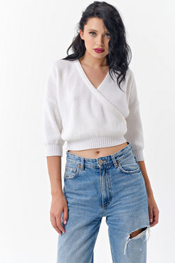 Джемпер укороченный из хлопка белый