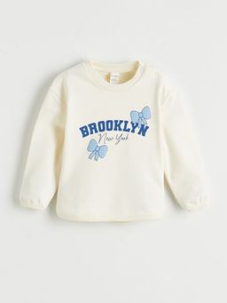 Bisiklet Yaka Bask?l? K?z Bebek Sweatshirt