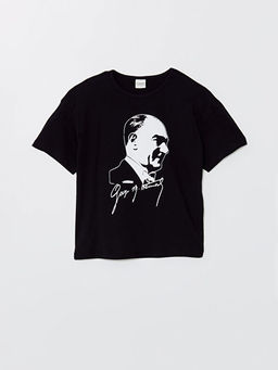 Bisiklet Yaka Atat?rk Bask?l? K?z ?ocuk Ti??rt